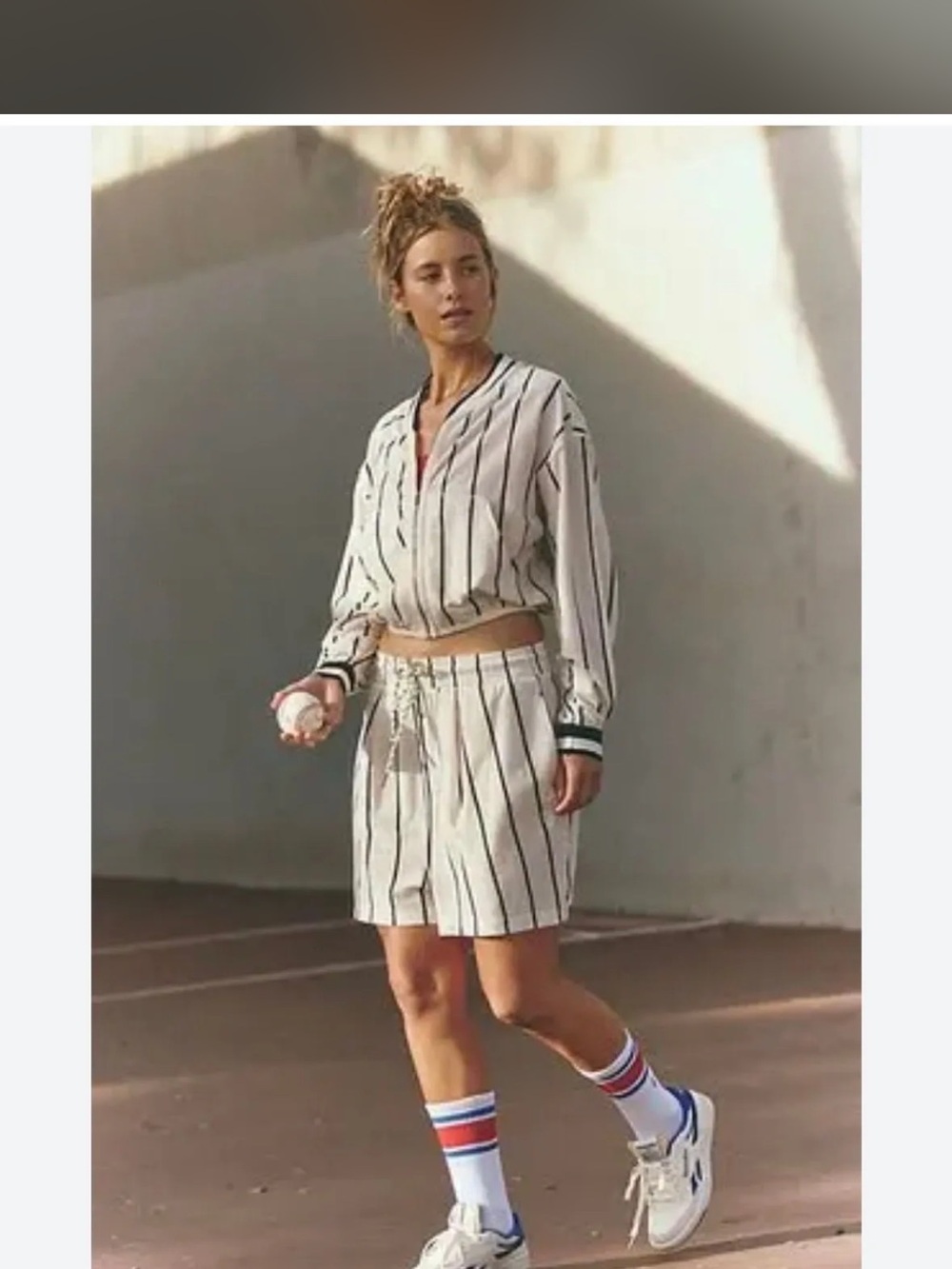 Free People White with black stripes Top and short set